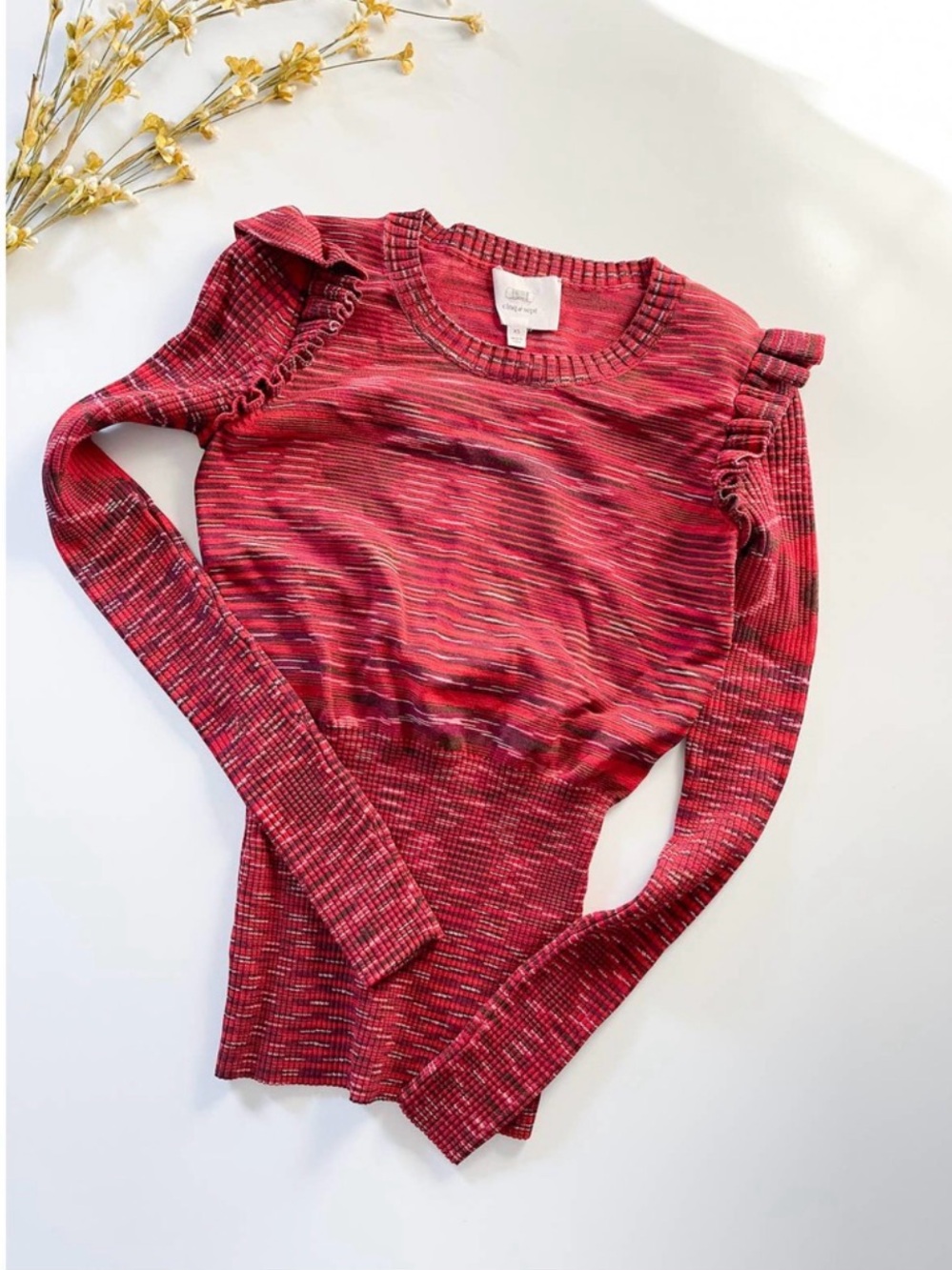 cinq a sept Red Patterned Ruffle-Shoulder Long-Sleeve Top - Picture 2 of 5